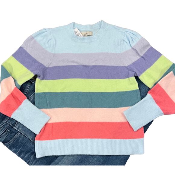 NWT LOFT Luminous Blue Stripe Draped Sleeve Sweater - SIZE LARGE - Picture 2 of 5